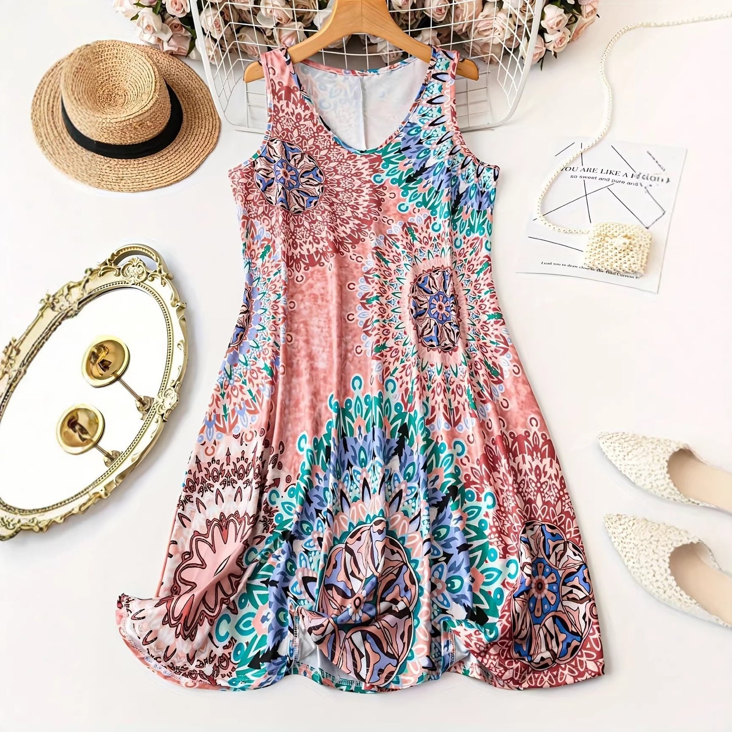 Women's Fashion Printed V-neck Sleeveless Dress