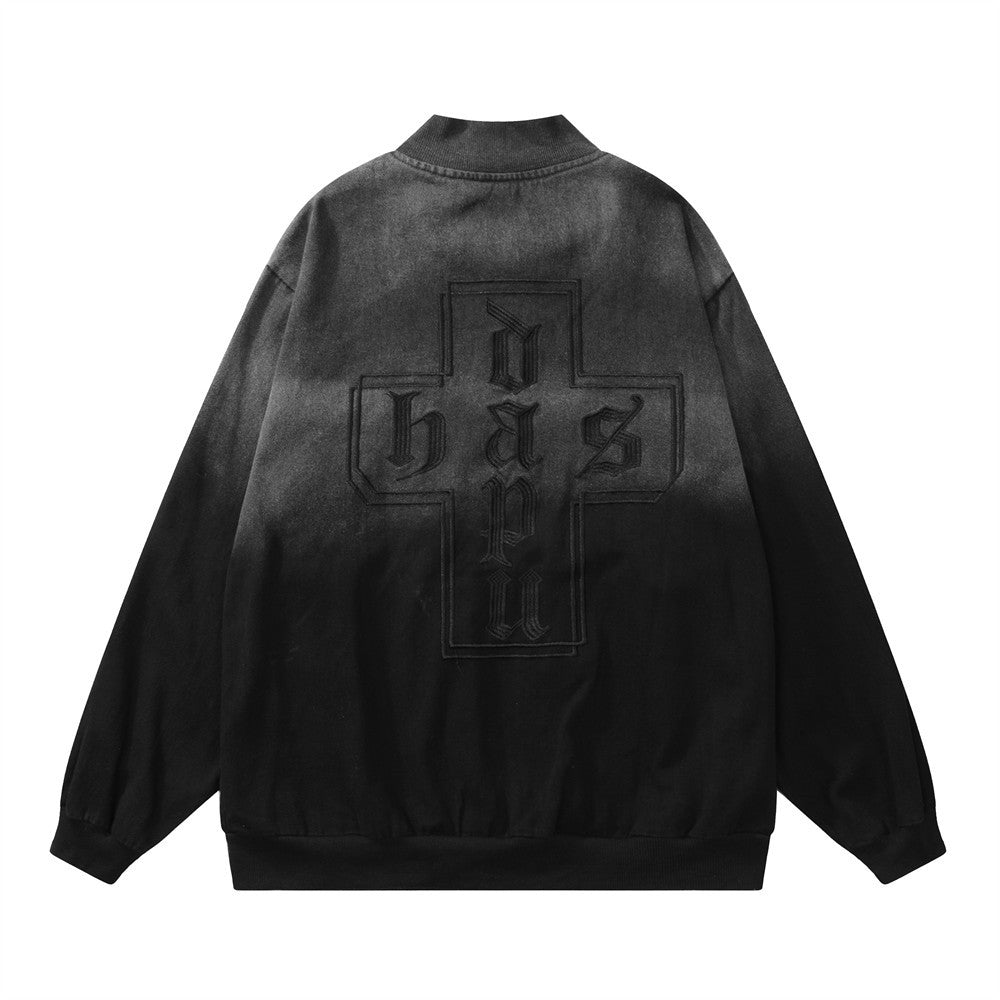 Tie-dye Gradient Embroidered Letter Denim Coat Trendy Street High Street Loose Jacket