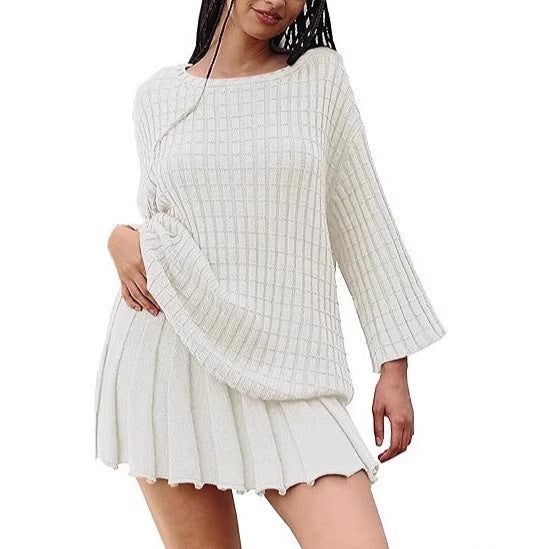 Women's Warm Pleated Casual Long-sleeve Sweater Set