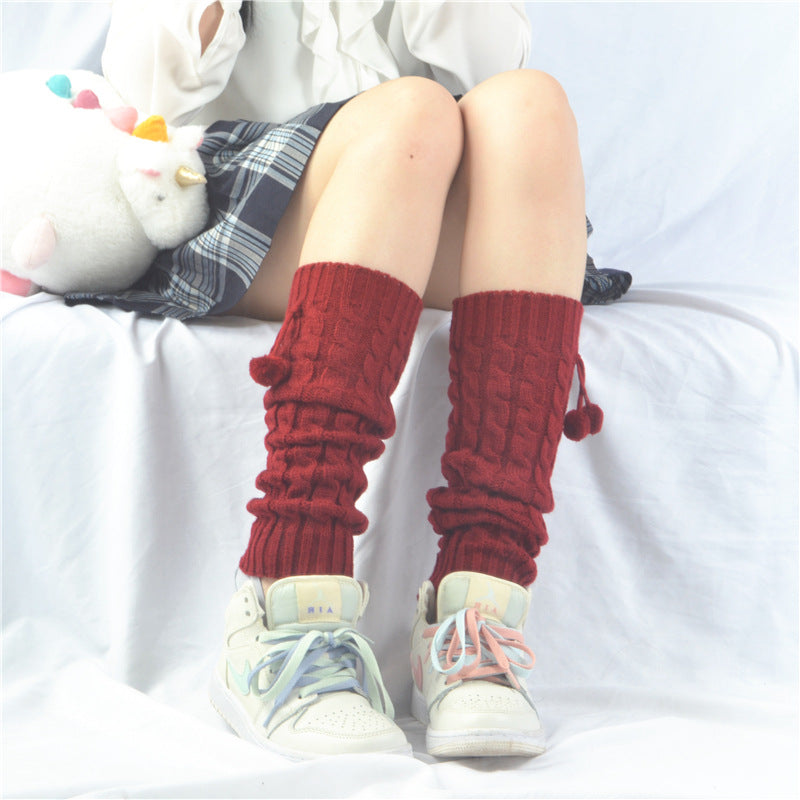 Women's Korean Style Knee Pad Fur Ball Knitted Socks