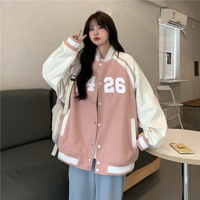 Women's American Style Baseball Uniform Loose Jacket