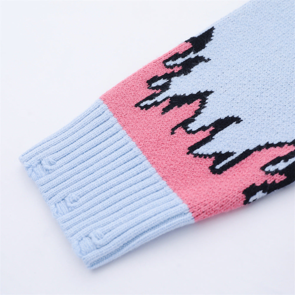 Europæisk og Amerikansk Rock Anime Flammende Jacquard Rundhalset Sweater
