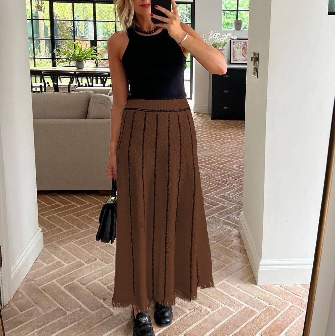 Striped Fringe Knitted Skirt