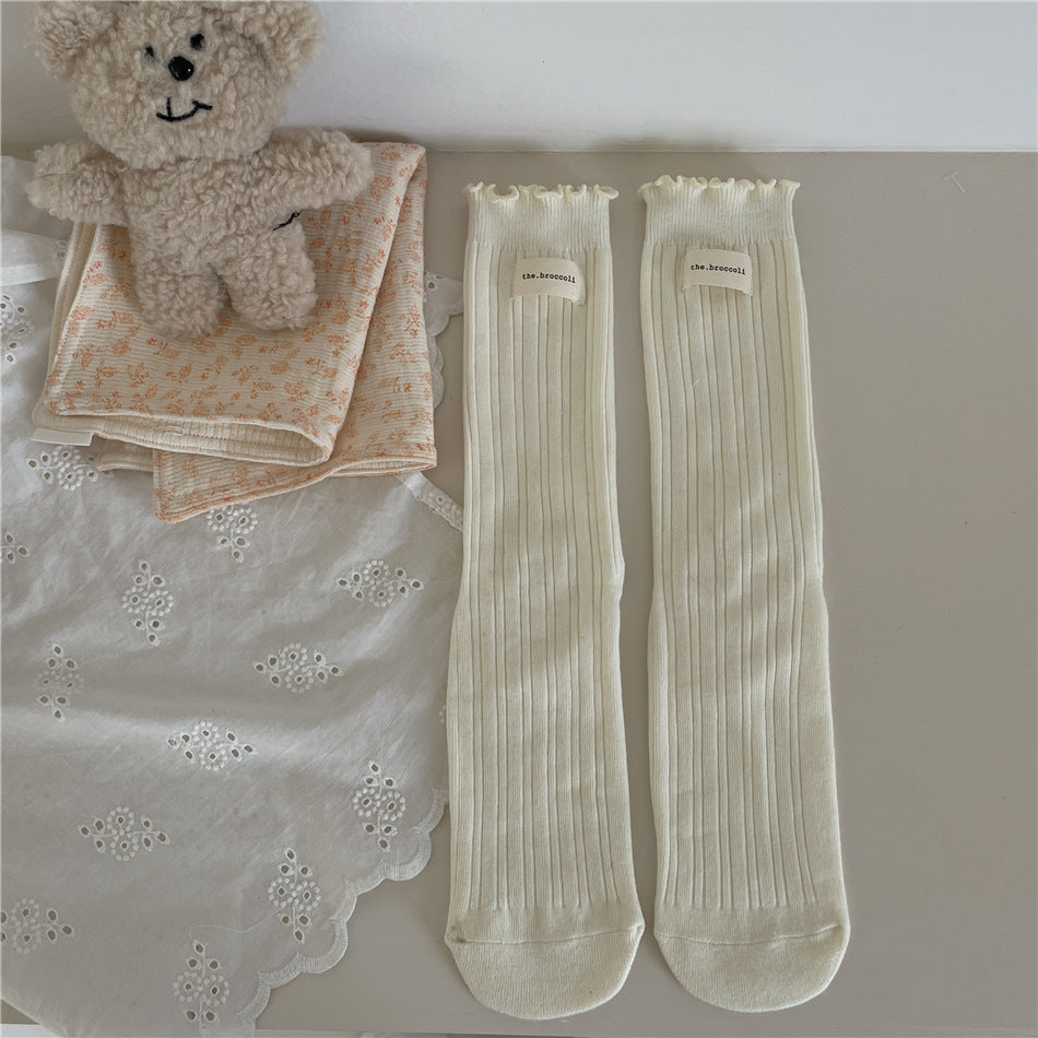 New Autumn And Winter Sweet Ruffled Socks For Girls Solidcolor Mid-calf Length