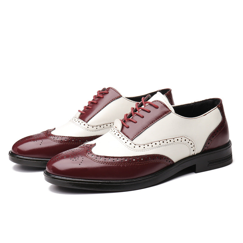British Style Hit Color Lace-Up Brogues Low-Cut Personality Men's Shoes Trend