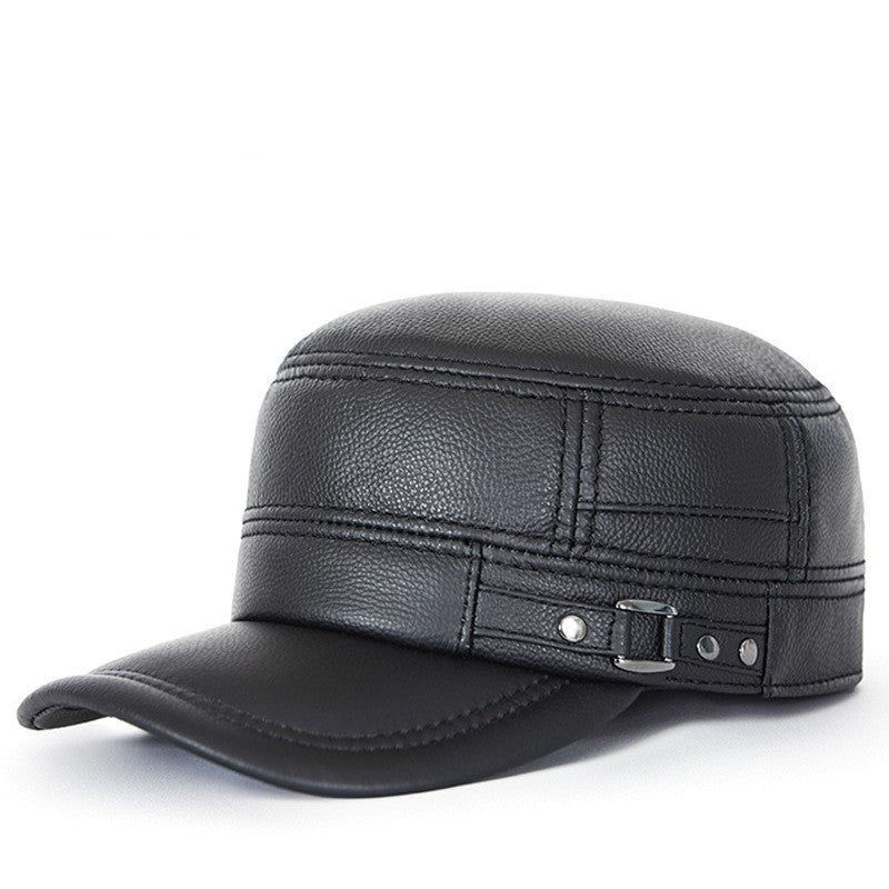 Læder Flat Cap til mænd med ørebeskyttelse
