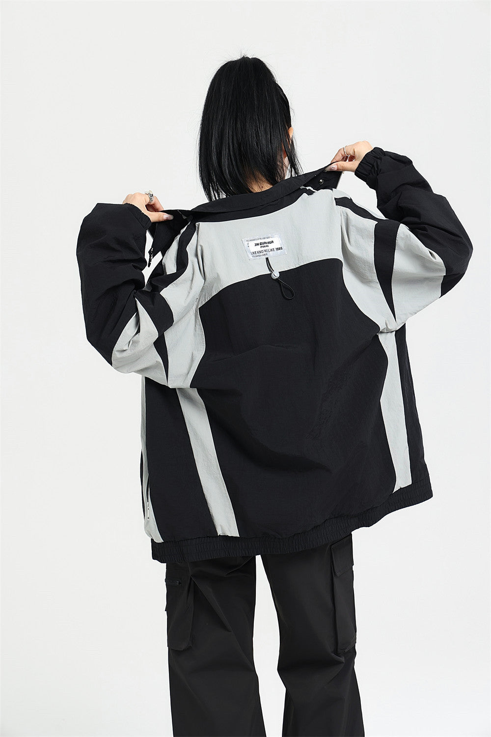 American Fashion Brand Color Contrast Patchwork Racing Suit Stand Collar Jacket