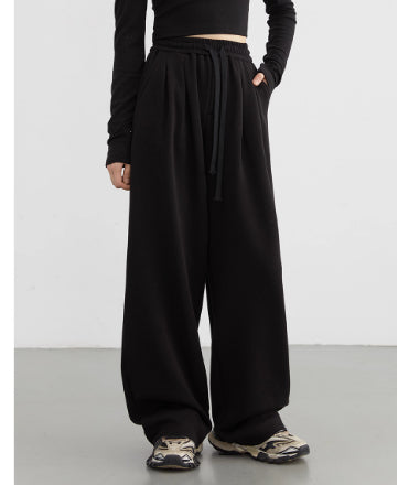 Women's Drawstring Fleece-lined High-waisted Casual Pants