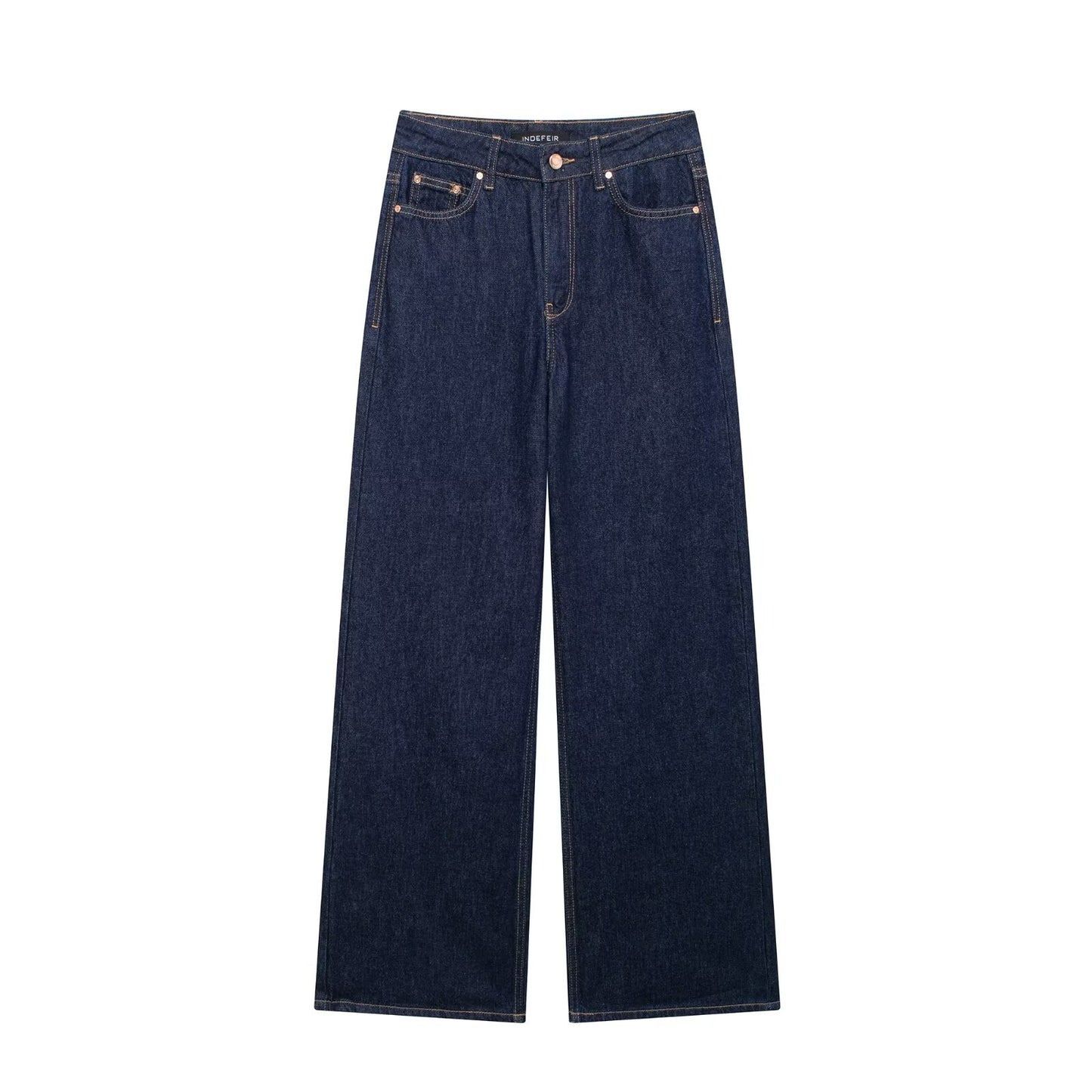Europæiske Og Amerikanske Nye Franske Mode Enkle Højtaljede Vide Ben Jeans