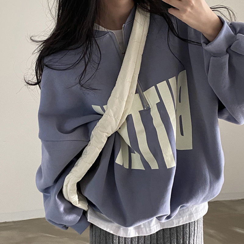 Kontrastfarvet sweater med bogstavprint, løs pasform, alsidig, langærmet