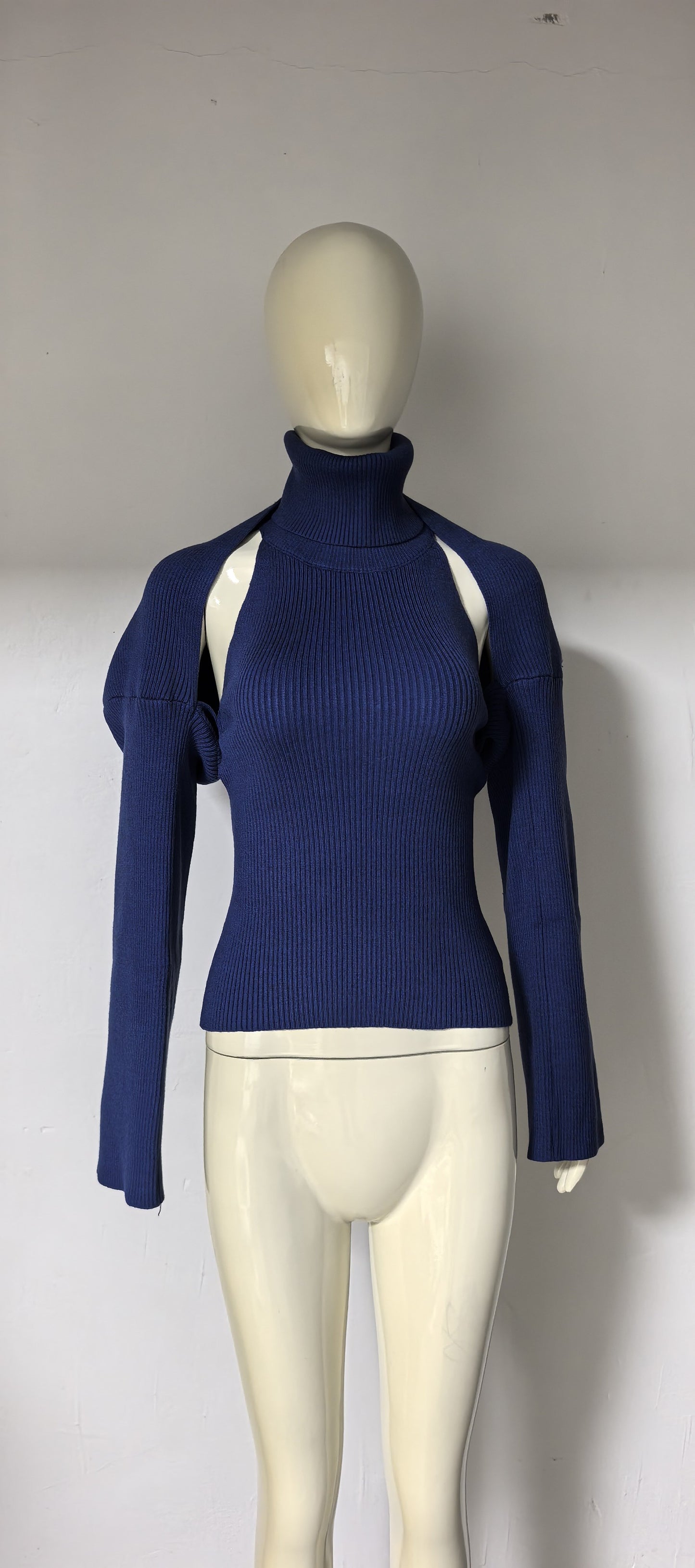Sexy Backless Buckled Knit Vest And Long-Sleeve Shawl Two-Piece Set