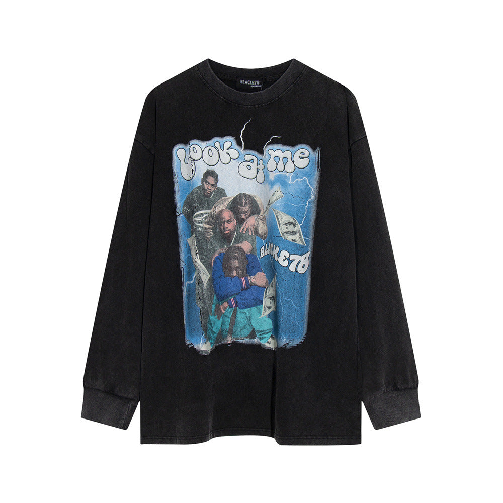 Men's Punk Wash Pure Cotton Long-t-shirt Ins Street