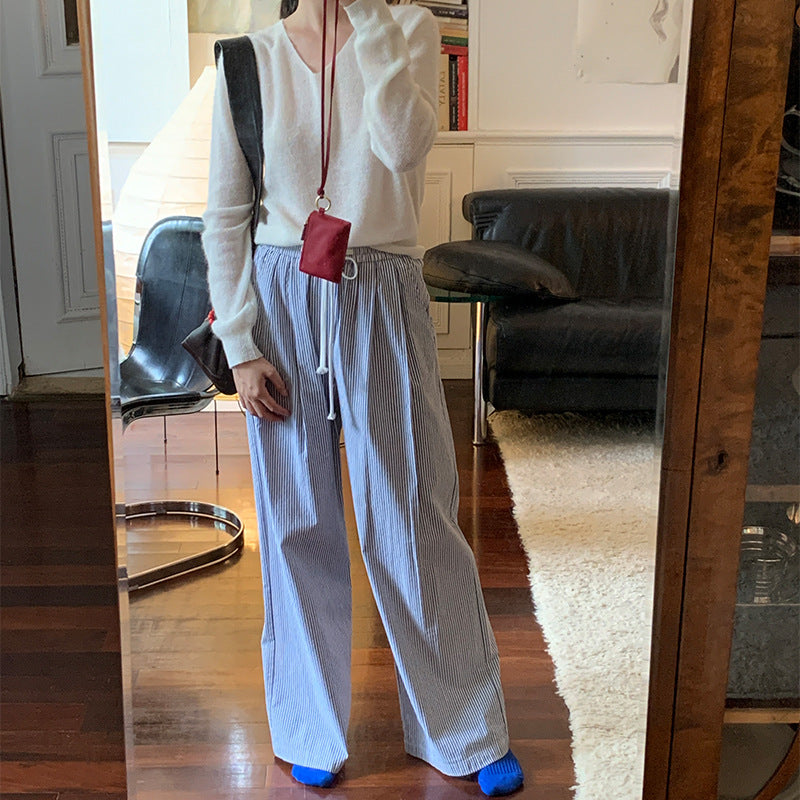 Women's Korean-style Striped Casual Pants Loose Straight Wide Leg