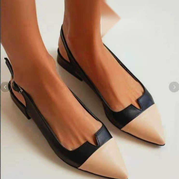 Spring Summer New Women's Shoes Pointed Flat Bottom Pumps Color Matching Low Heel Shoes