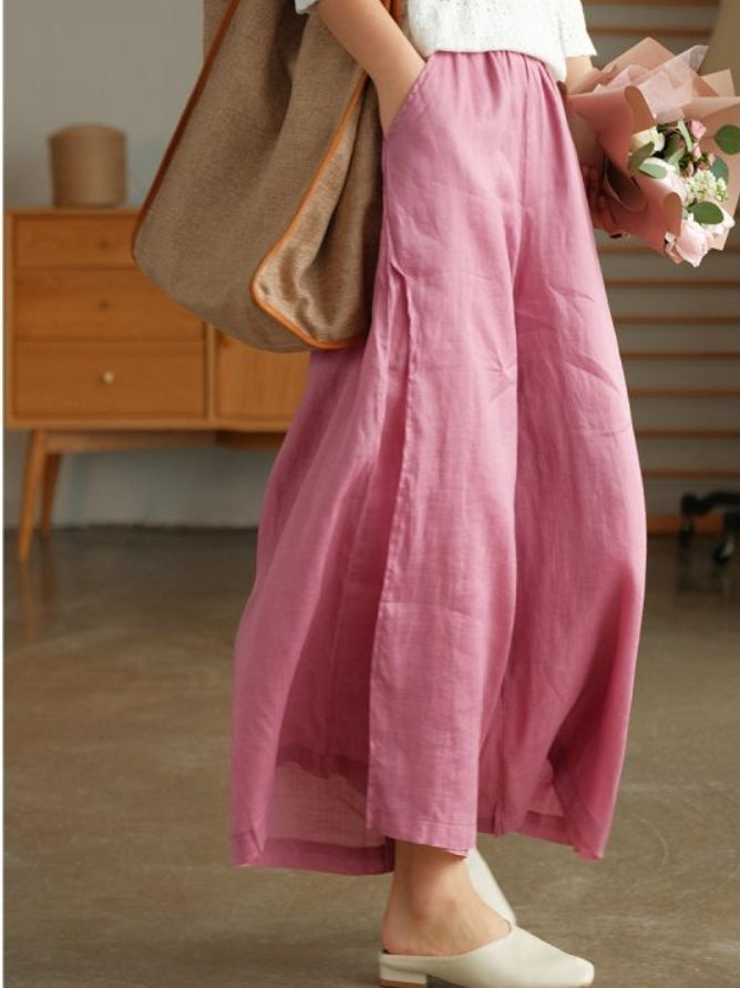 High-quality Leisure Hemp Hemp Wide Leg Pants For Women Nine Points
