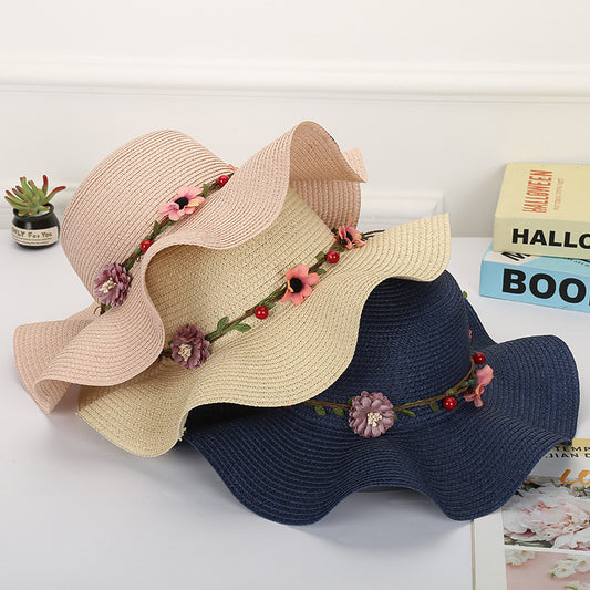 Women's Fashionable Simple Wave Sunshade Garland Big Brim Hat