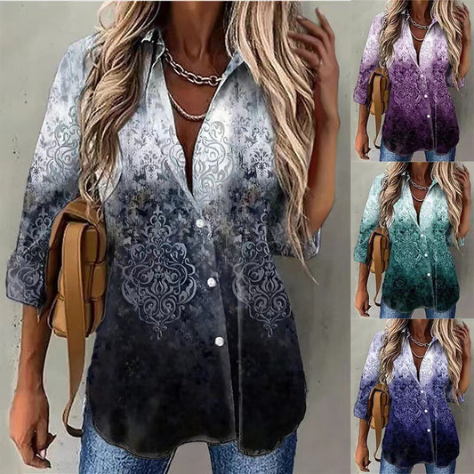 Tie-dye printet langærmet skjorte med knapper