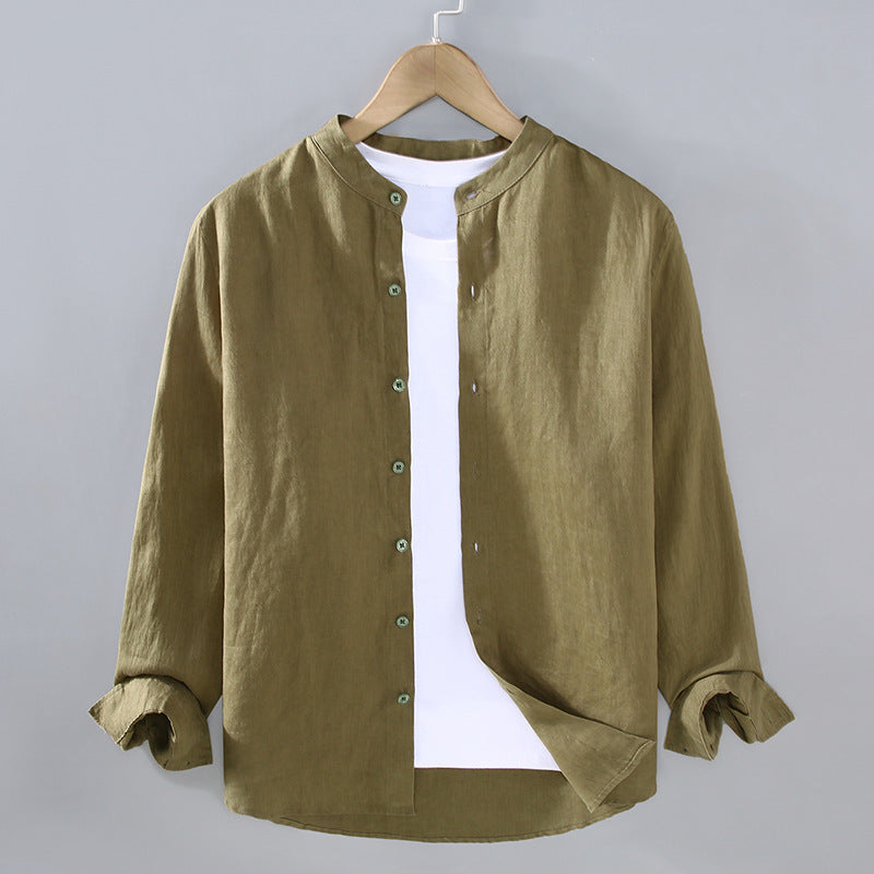 Men's Long-sleeved Spring And Summer National Style Stand Collar Shirt