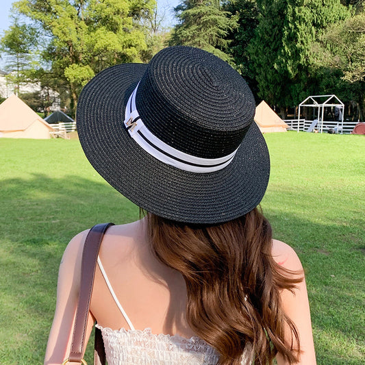Rhinestone M Standard Flat Top Straw Hat Seaside Shade