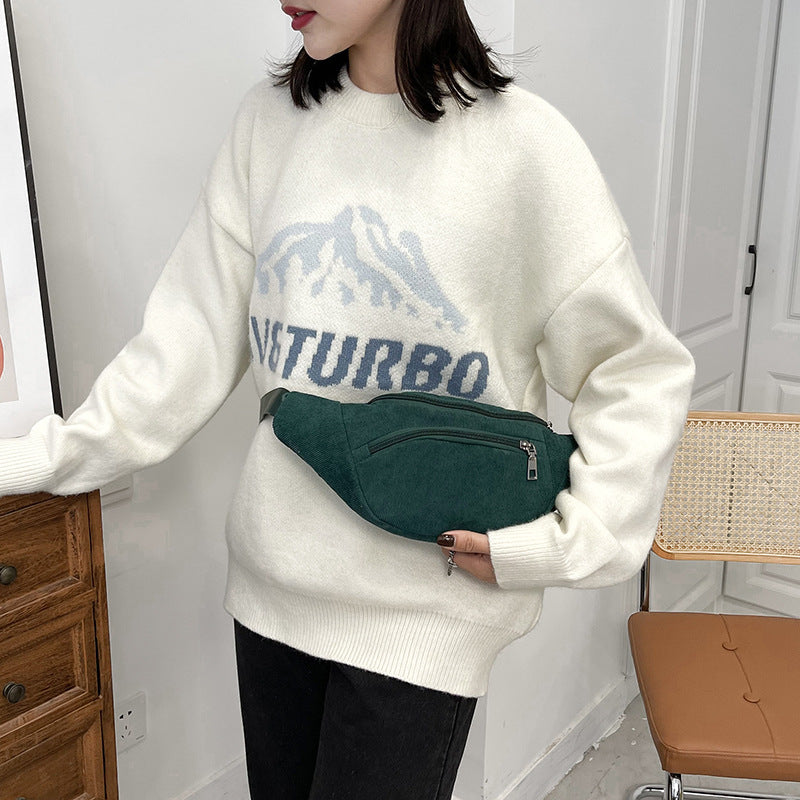 New Solid Color Simple Lightweight Strip Velvet Small Waist Bag
