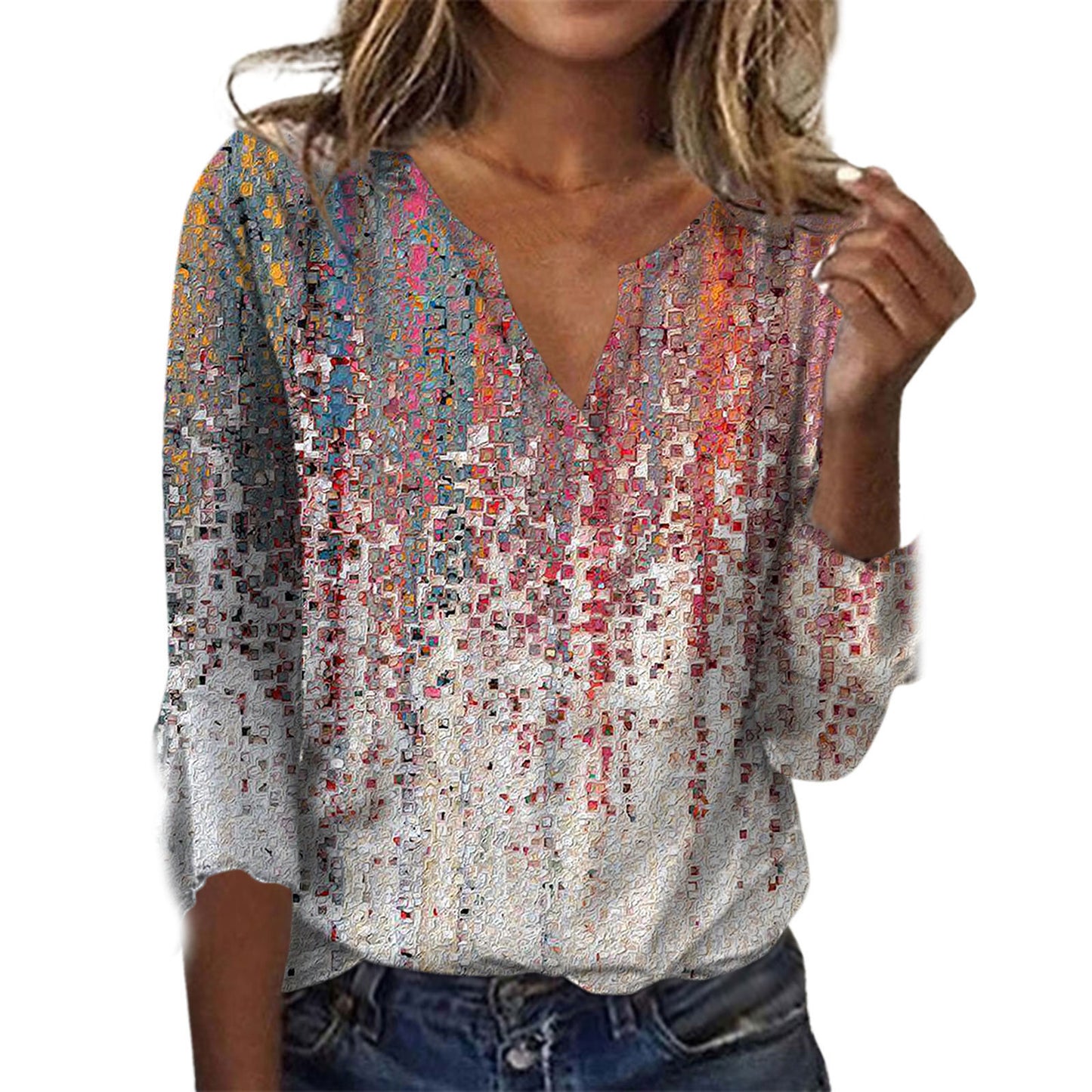 Summer Women's Fashion Gradient Printing Loose T-shit
