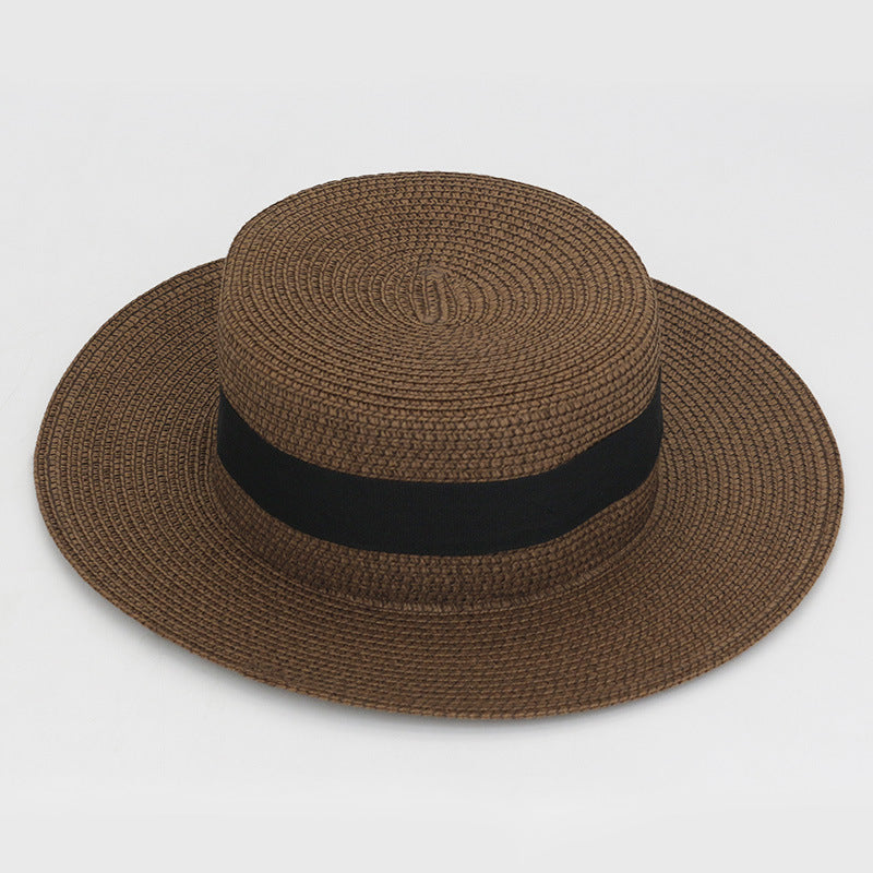 Square Buckle Dome Panama Lafite Flat Straw Hat 21 Color