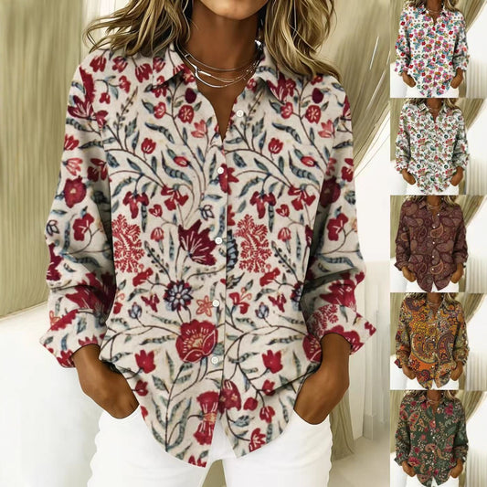 Casual Relaxed Fit Fashionable Long Sleeve Floral Print Shirt With A Turn Down Collar