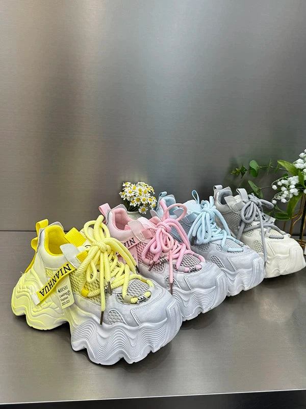 Dame Sneaker Med Tyk Sål Og Åndbar Mesh