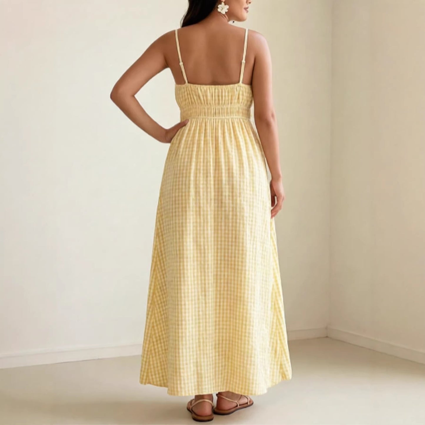 Womens Casual Resort Fit-and-Flare Backless Drawstring Slip Dress