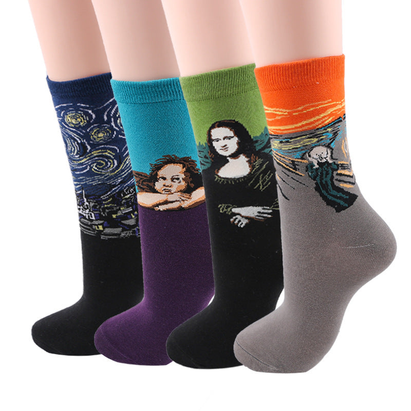 European And American Retro Abstract Art Van Gogh Oil Painting Socks