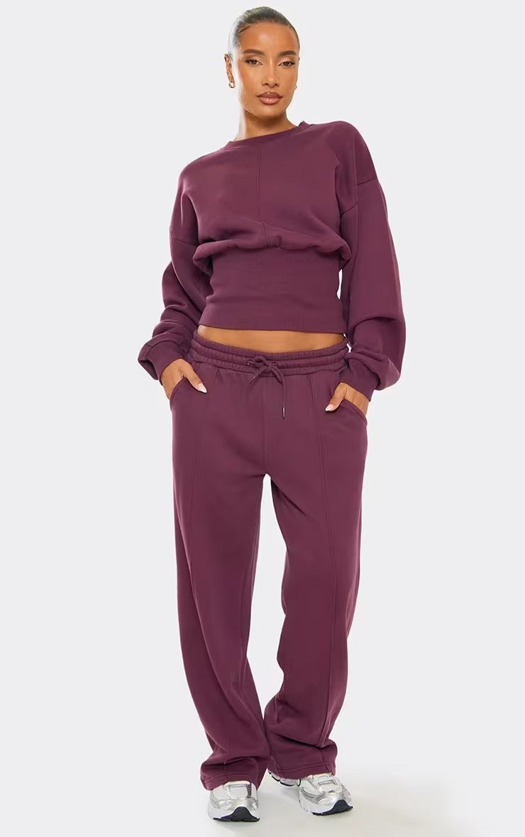 Women's Casual Sporty Long-Sleeve Drawstring Wide-Leg Pants Set