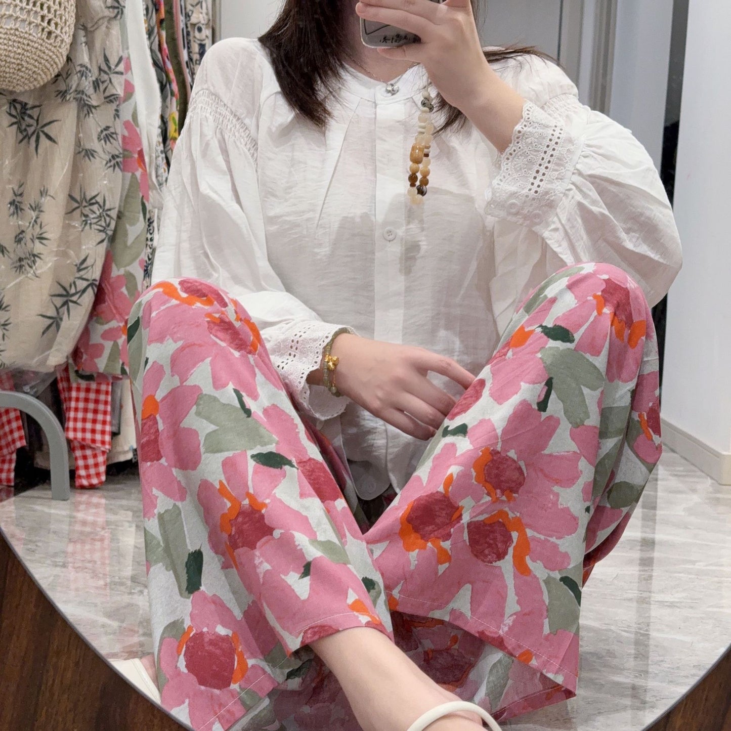 Cotton Poplin Pants Women's Thin Artificial Cotton Wide-leg Pants