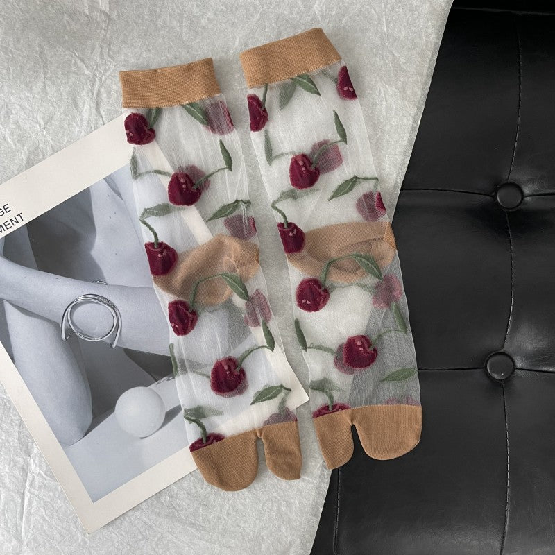 Cherry Jacquard Summer Cute Wild Thin Socks Stockings