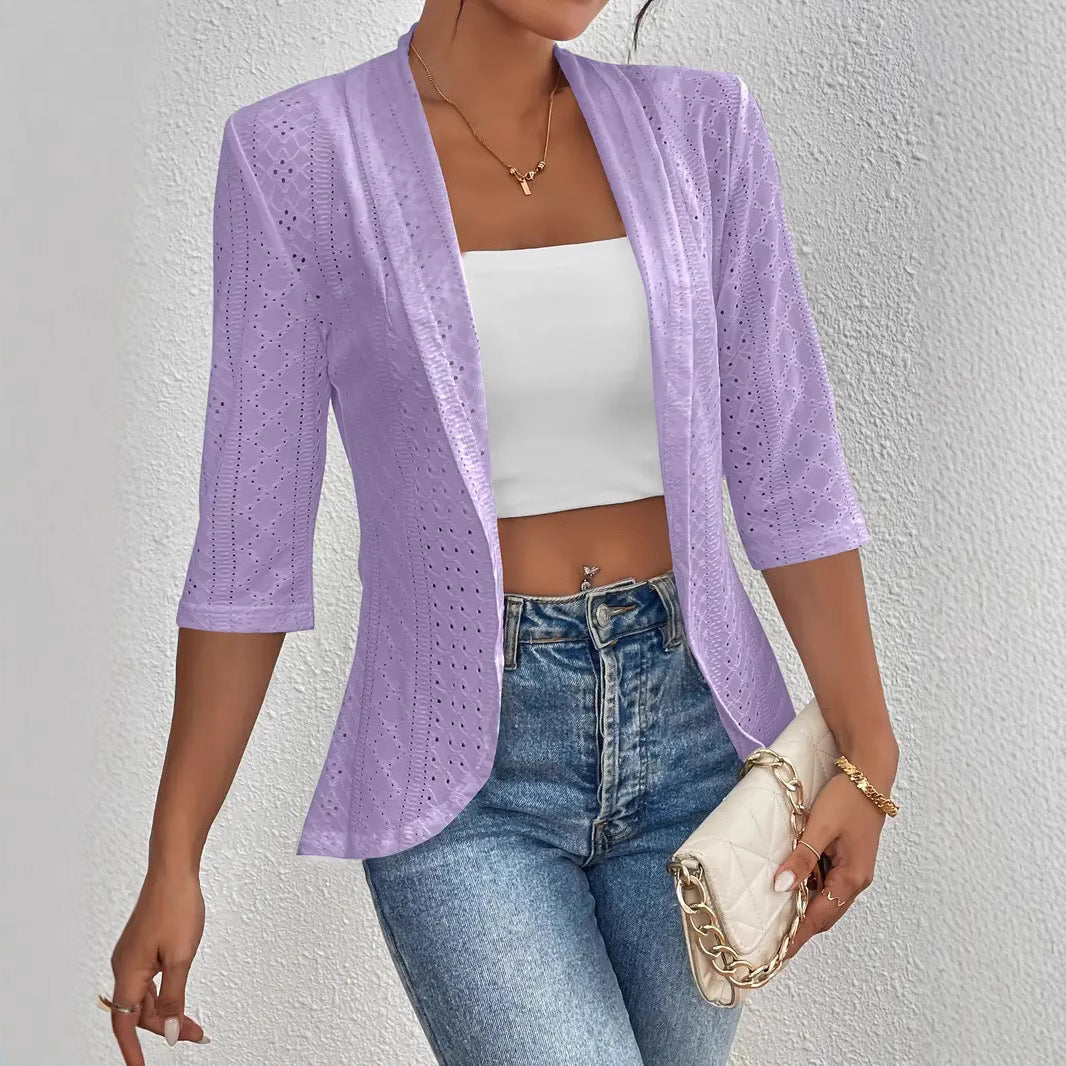 Women's Casual Half Sleeve Solid Color Thin Shawl Coat