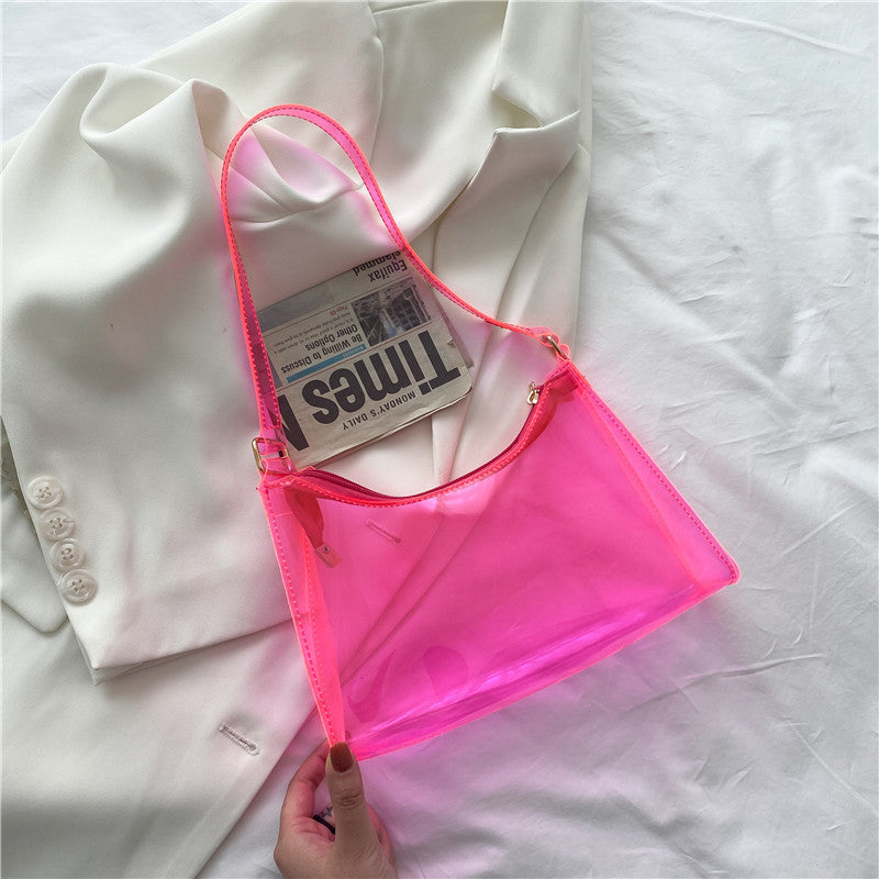 Mode Dame Taske Koreansk Version Lille Jelly Bag Ensfarvet Transparent Dame Skuldertaske