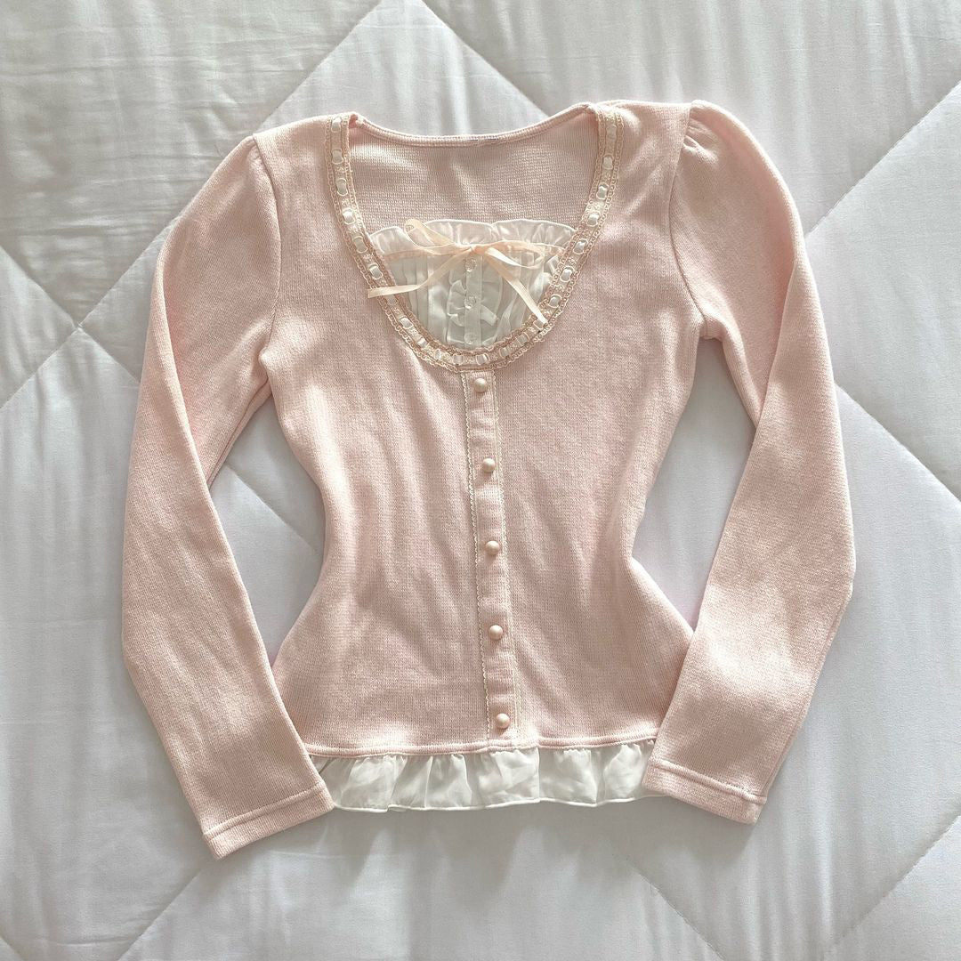 Women's Early Spring Soft Glutinous Pink Long Sleeve T-shirt