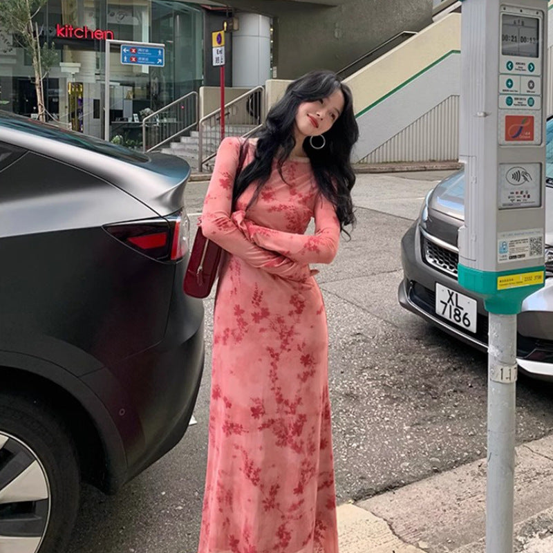 French-style Hong Kong Inspired Retro-print Dress