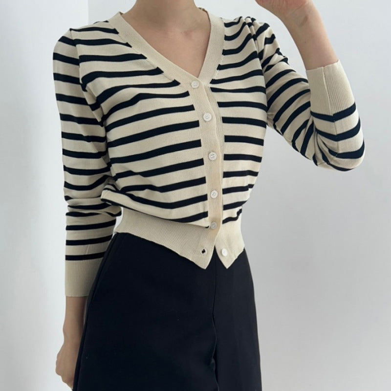 Autumn Soft Sticky Striped Sweater Top