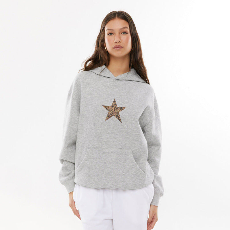 Five-pointed Star Loose Hooded Sweater For Women