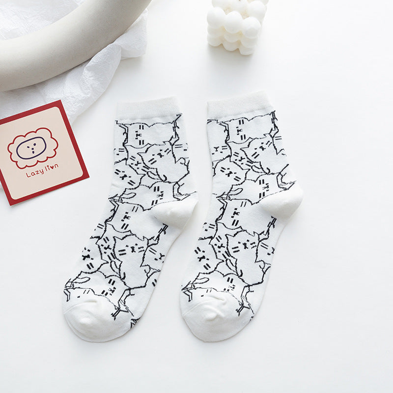 Japanese Cartoon Cartoon Cat Sweet Medium Tube Cotton Socks
