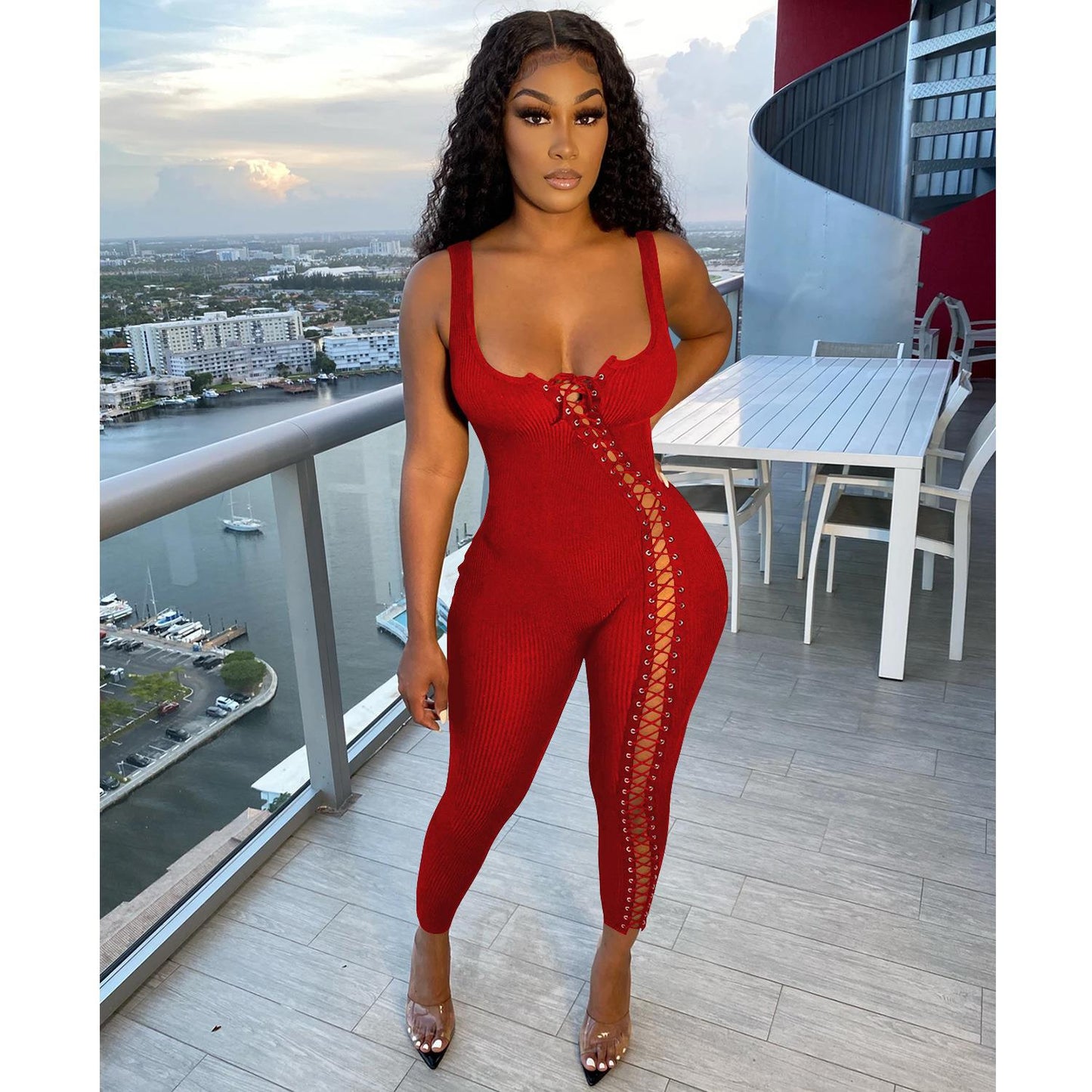 Dame Mode Enkel Stroppet Udhulet Jumpsuit