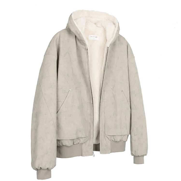 Artificial Mink Hair Marble Mountain Carving Hooded Cotton Jacket