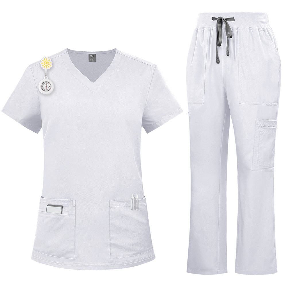 Solid-color Nurse Uniform Workwear Two-piece Set With Embroidery