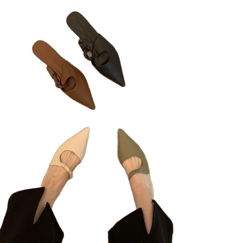 Spring Special-interest Design Soft Leather Semi-toe Box Women's Slippers