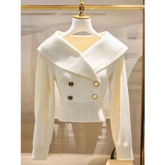Women's Polyester Lapel Slim Sweater Sweater