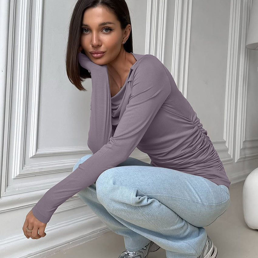 Niche Langærmet T-shirt med Rynket Talje og Almindelige Skuldre