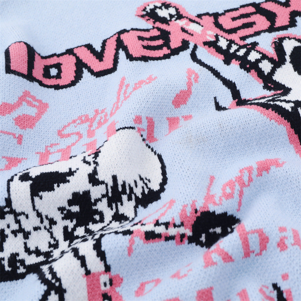 Europæisk og Amerikansk Rock Anime Flammende Jacquard Rundhalset Sweater