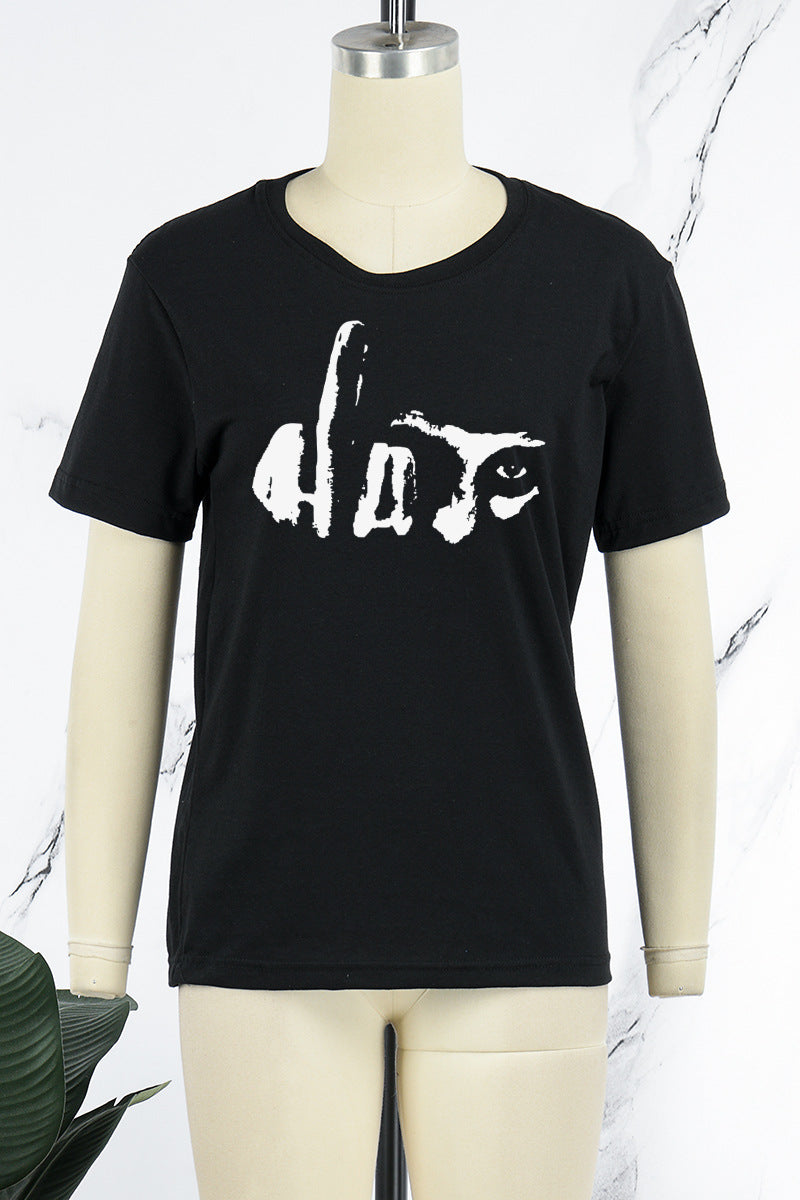 Trykte Bogstaver Dame Crew Neck T-Shirt Korte Ærmer