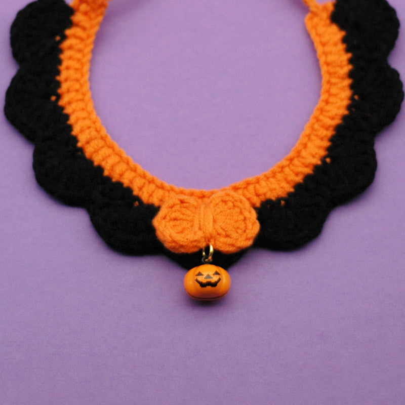 Cat Dog Halloween Hand Crocheted Collar Adjustable Pet Photo Accessories