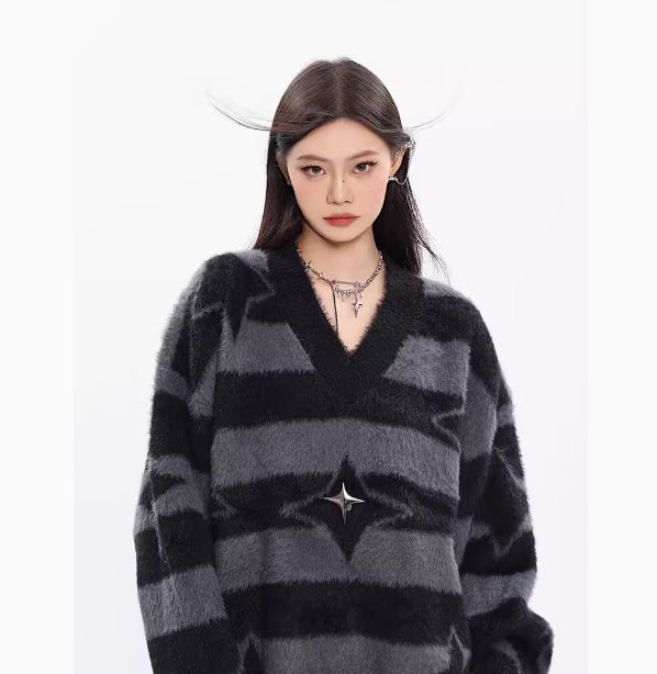 Atmosphere Lazy Style Sweater Pullover Plush Knitted Top For Women